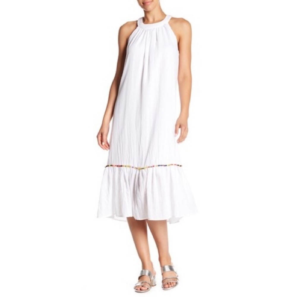 Superfoxx White and Colorful PomPom Midi Dress